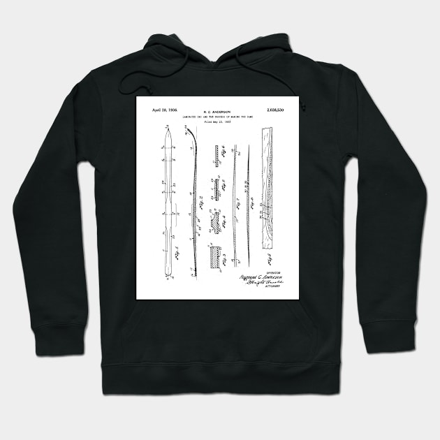 Skiing Skis Patent - Skier Ski Lodge Chalet Art - White Hoodie by patentpress